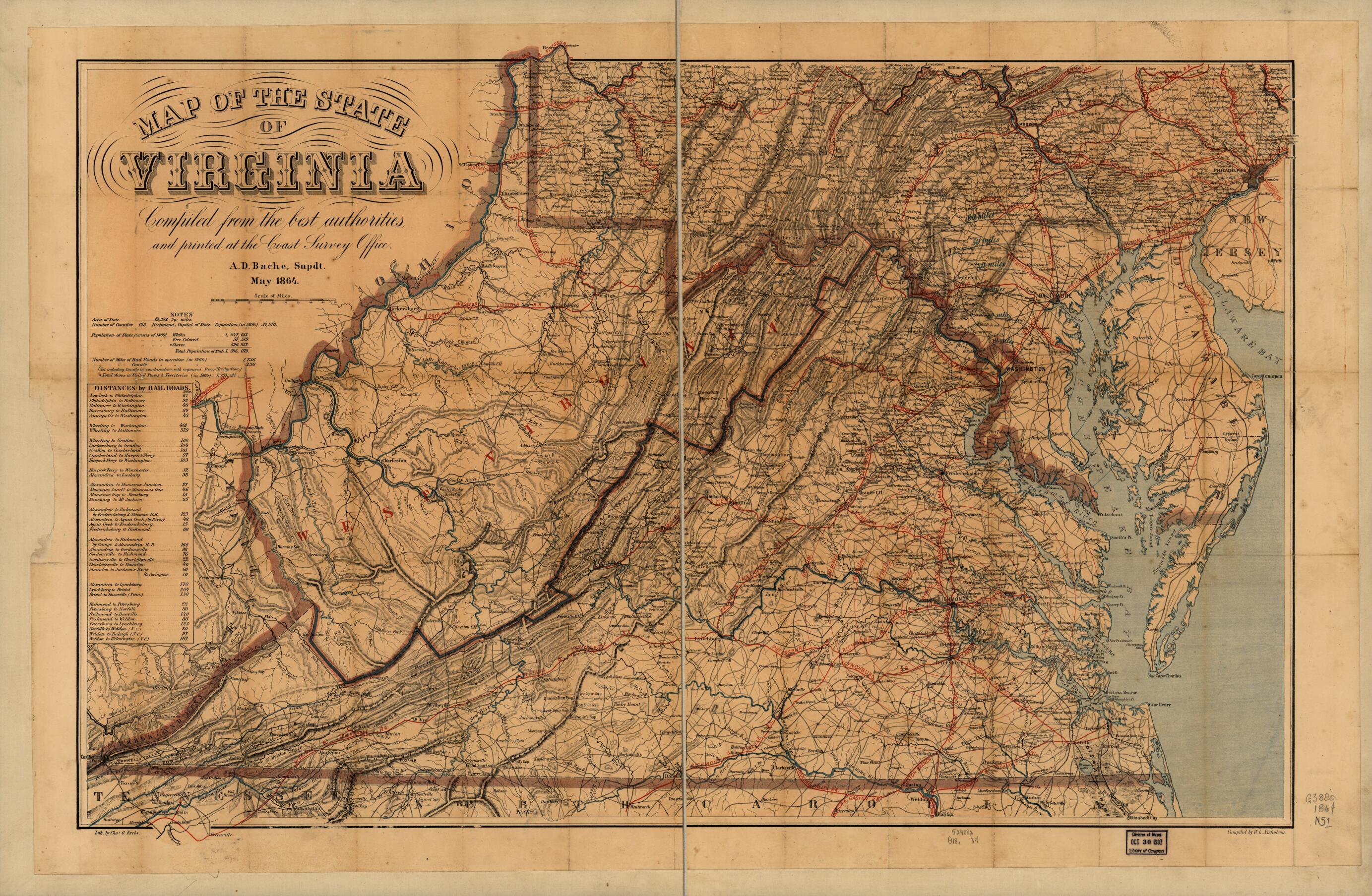 This old map of Map of the State of Virginia from 1864 was created by W. L. Nicholson in 1864