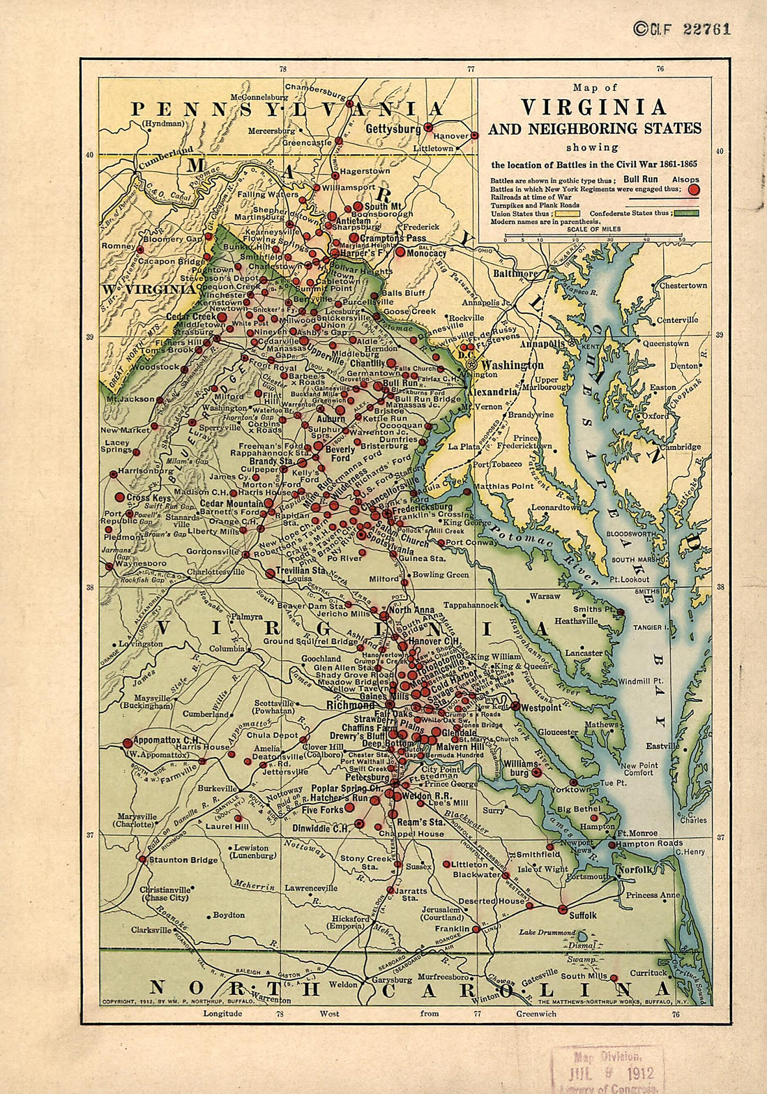 This old map of 1865 from 1912 was created by William P. Northrup in 1912