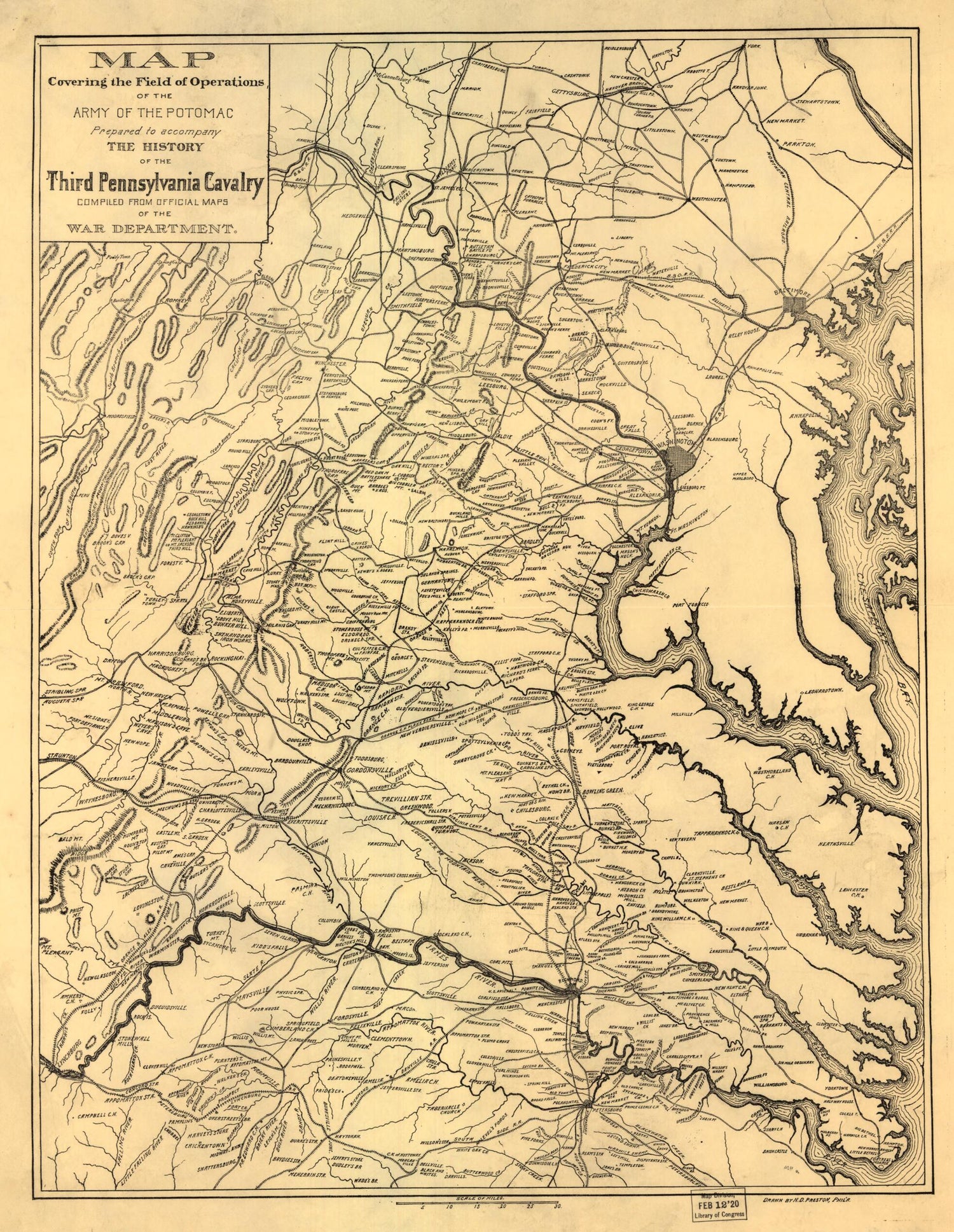 This old map of Map Covering the Field of Operations of the Army of the Potomac from 1905 was created by Noble D. Preston in 1905