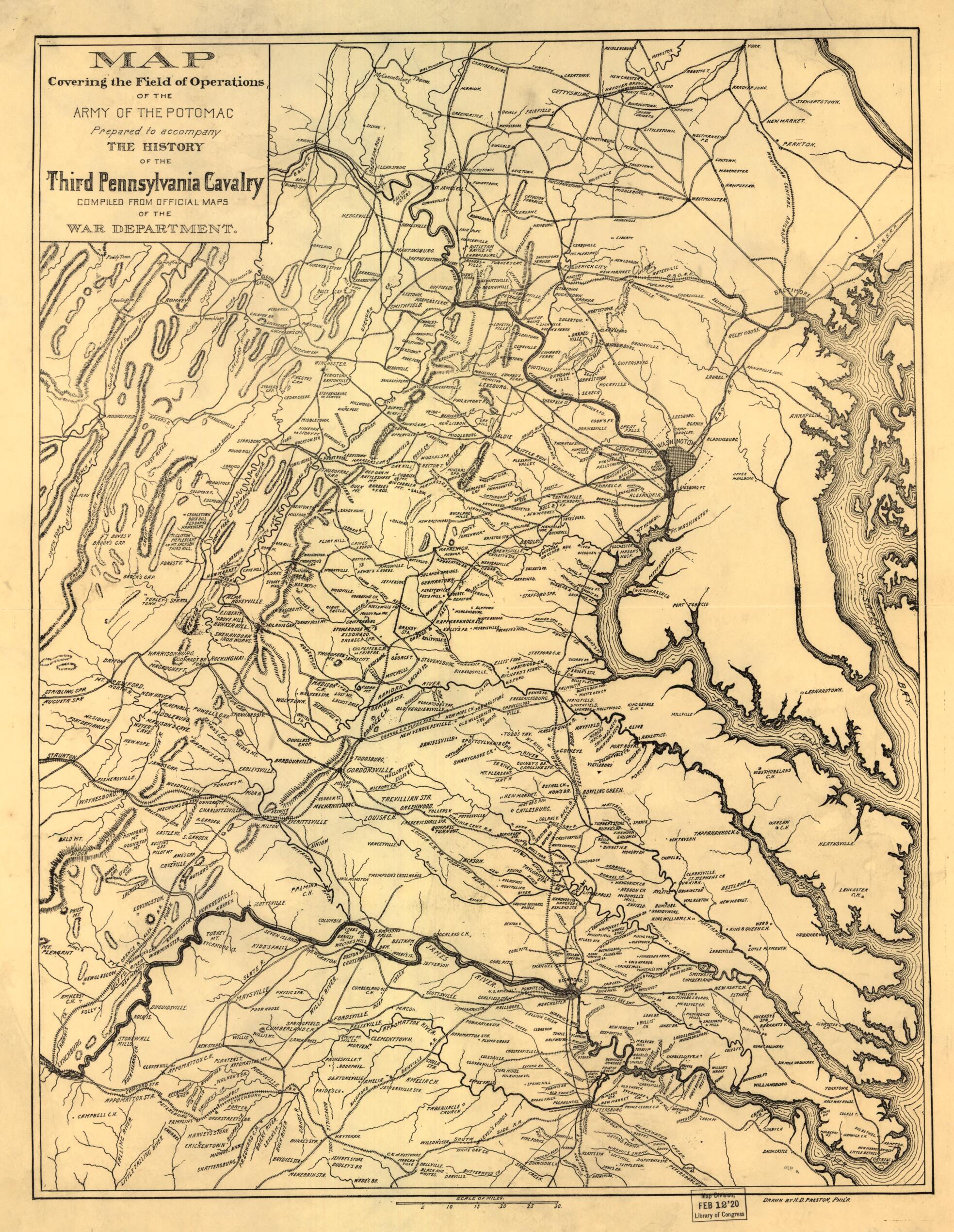 This old map of Map Covering the Field of Operations of the Army of the Potomac from 1905 was created by Noble D. Preston in 1905