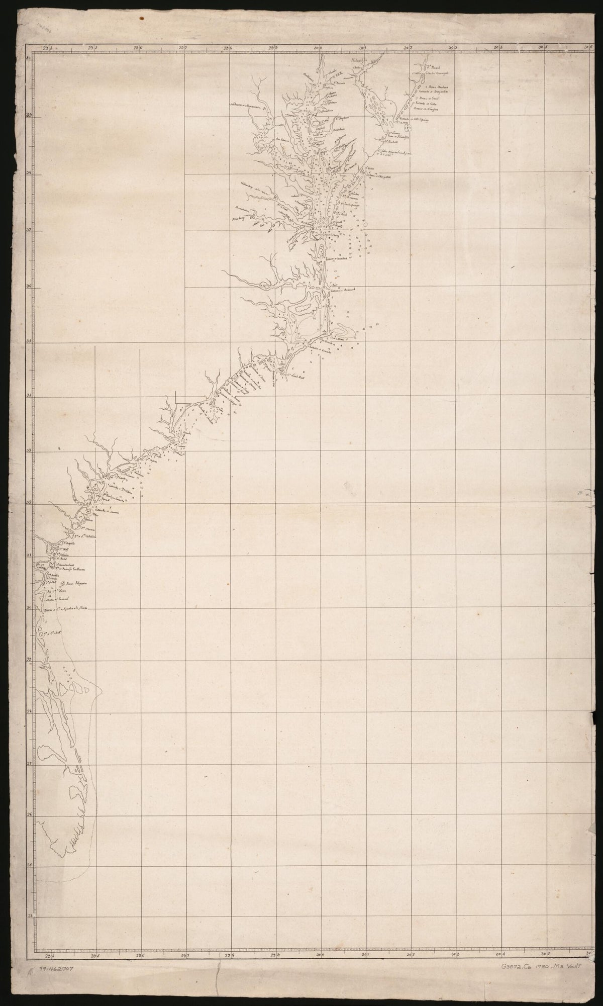 Map of Coast From Southern Florida to Central New Jersey in 1780 by Relic Map Company
