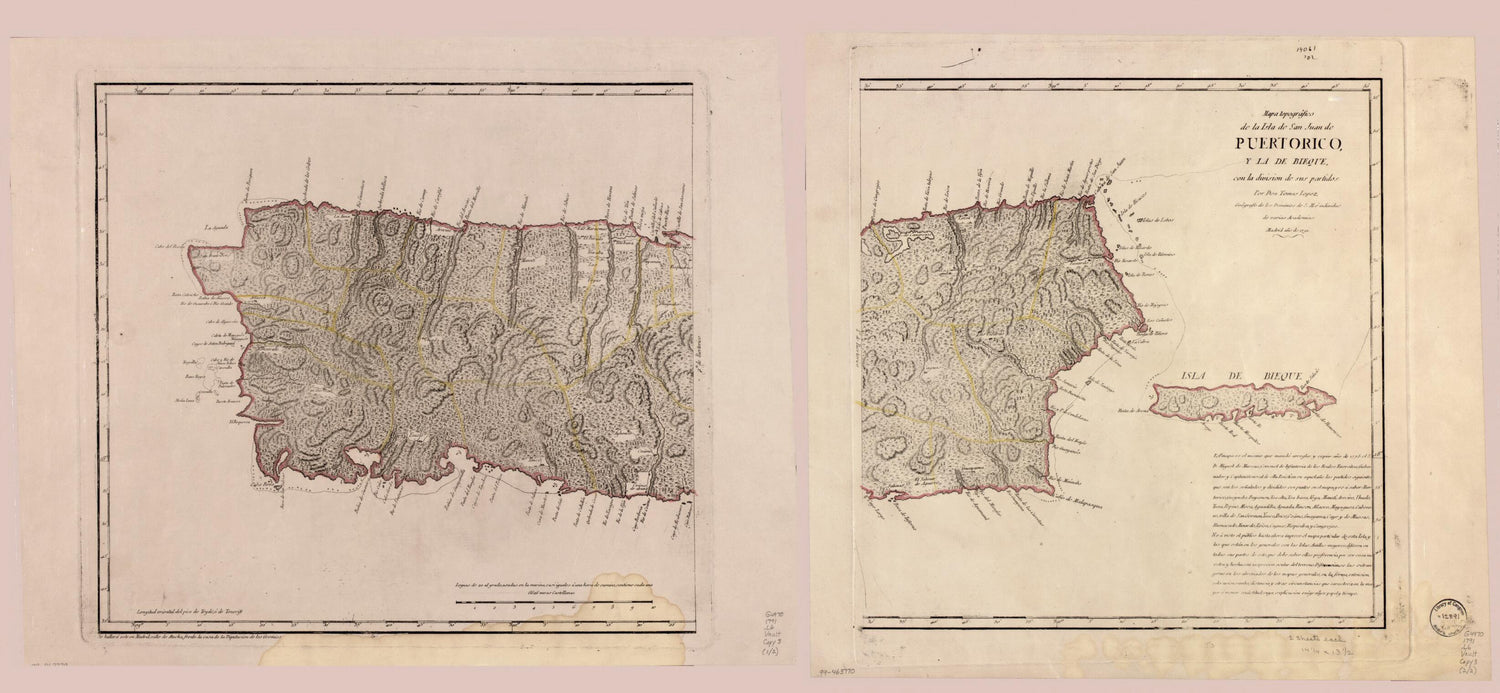 This old map of Mapa Topográfico De La Isla De San Juan De Puerto Rico Y La De Bieque Con La Division De Sus Partidos from 1791 was created by Tomás López De Vargas Machuca in 1791