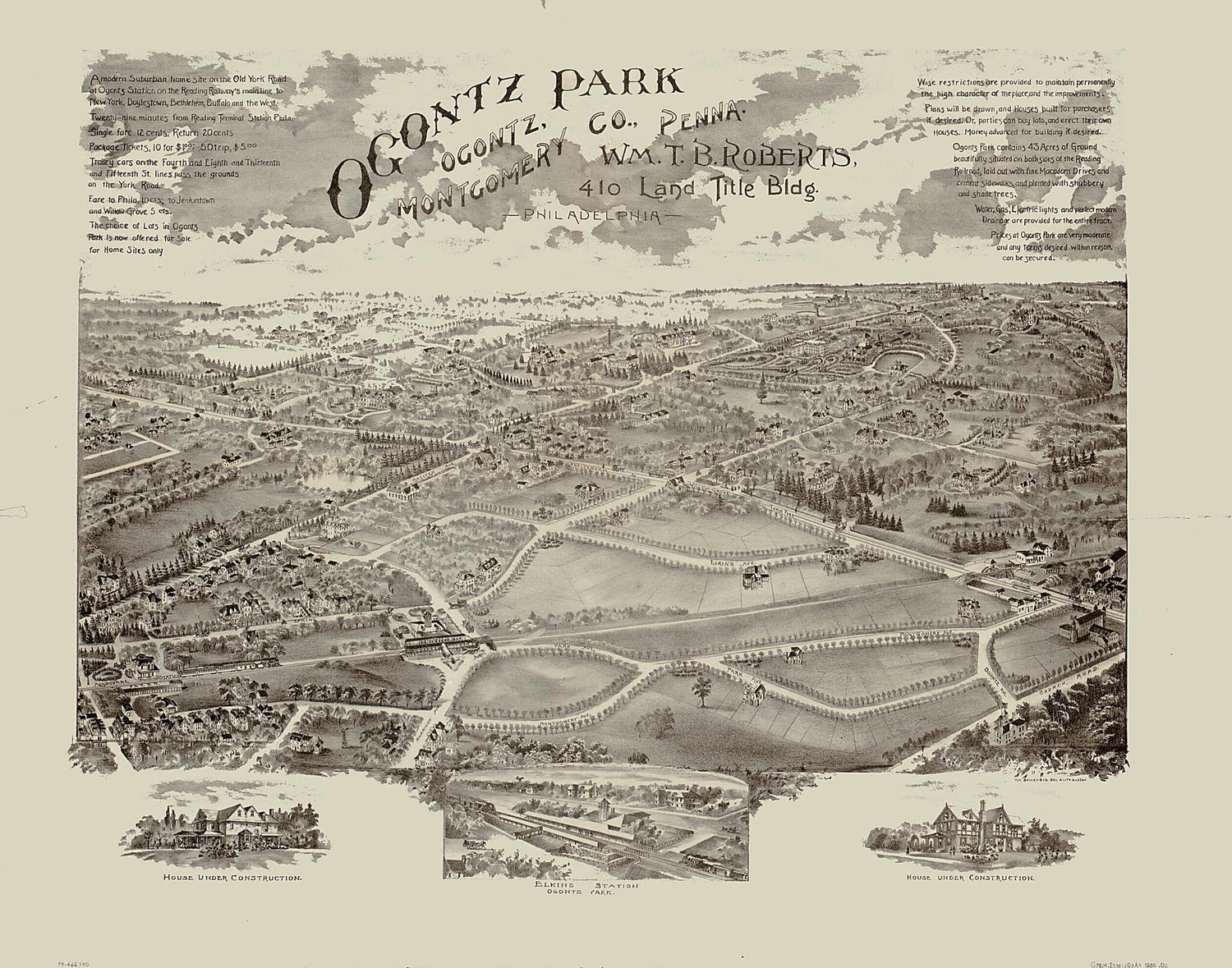 This old map of Ogontz Park, Ogontz, Montgomery County, Penna. : Wm. T.B. Roberts, 410 Land Title Bldg., Philadelphia from 1880 was created by  O.H. Bailey &amp; Co in 1880