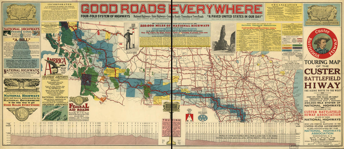 This old map of Touring Map of the Custer Battlefield Hiway: the Scenic Route to the West. (Touring Map of the Custer Battlefield Highway: the Scenic Route to the West) from 1925 was created by C. C. Faunce, John C. Mulford in 1925