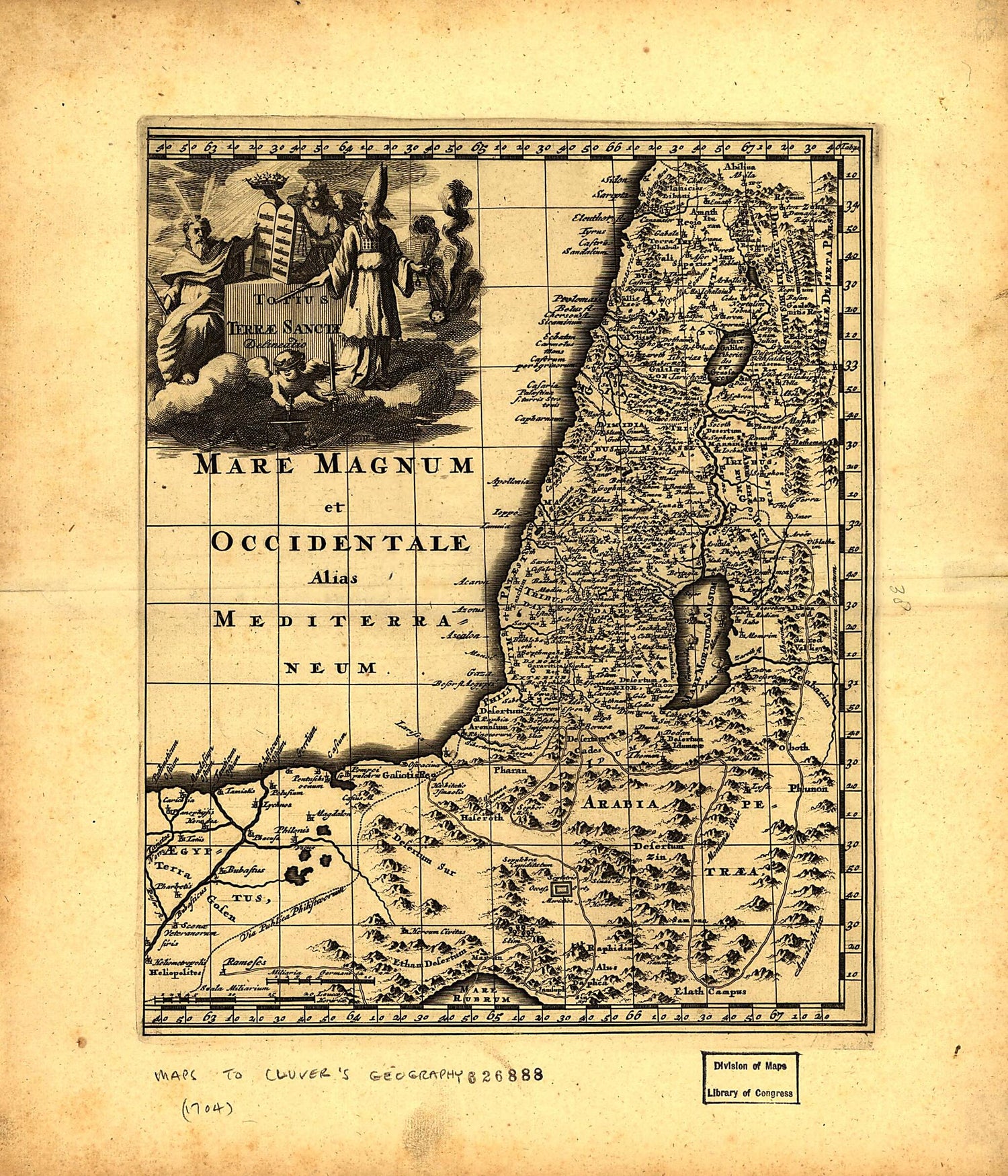 This old map of Totius Terræ Sanctæ Delineatio from 1704 was created by Philipp Clüver in 1704