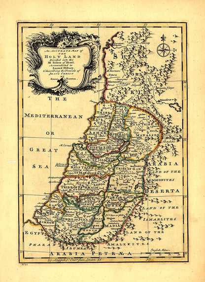 An Accurate Map of the Holy Land Divided Into the XII Tribes of Israel. Accomodated to Sacred History, &amp; Describing the Travels of Jesus Christ 1752 by Relic Map Company