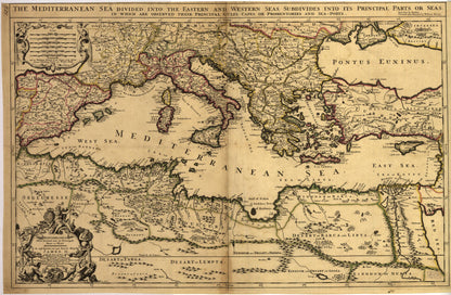 Mediterranean Sea Divided Into Its Principall Parts Or Seas 1680 by Relic Map Company
