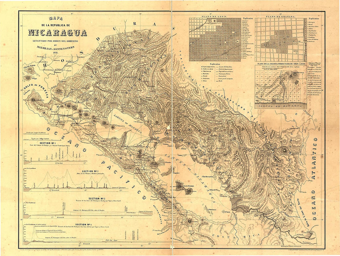 This old map of Mapa De La Republica De Nicaragua from 1858 was created by Maximilian Von Sonnenstern in 1858