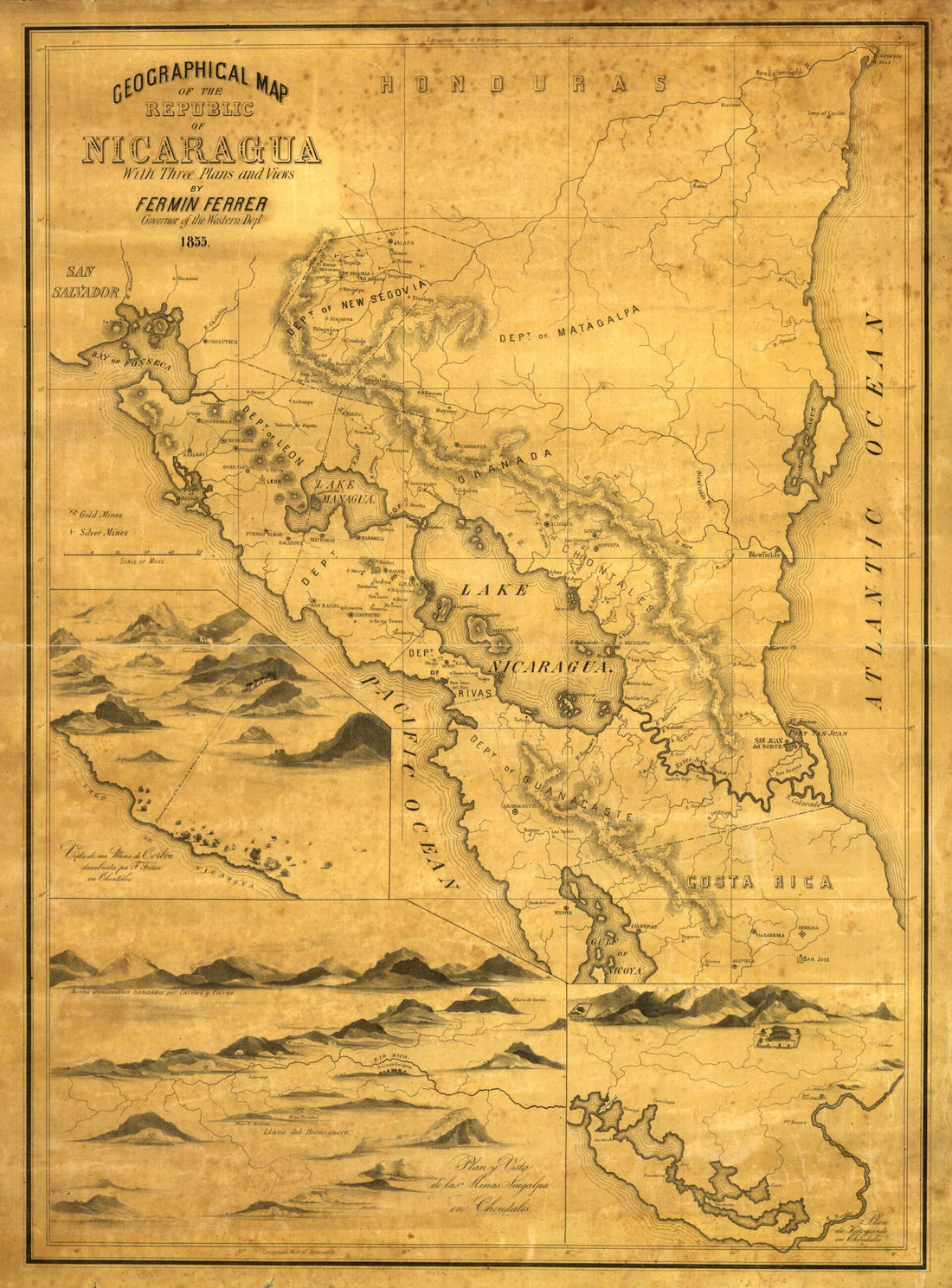 This old map of Geographical Map of the Republic of Nicaragua from 1855 was created by Fermin Ferrer in 1855