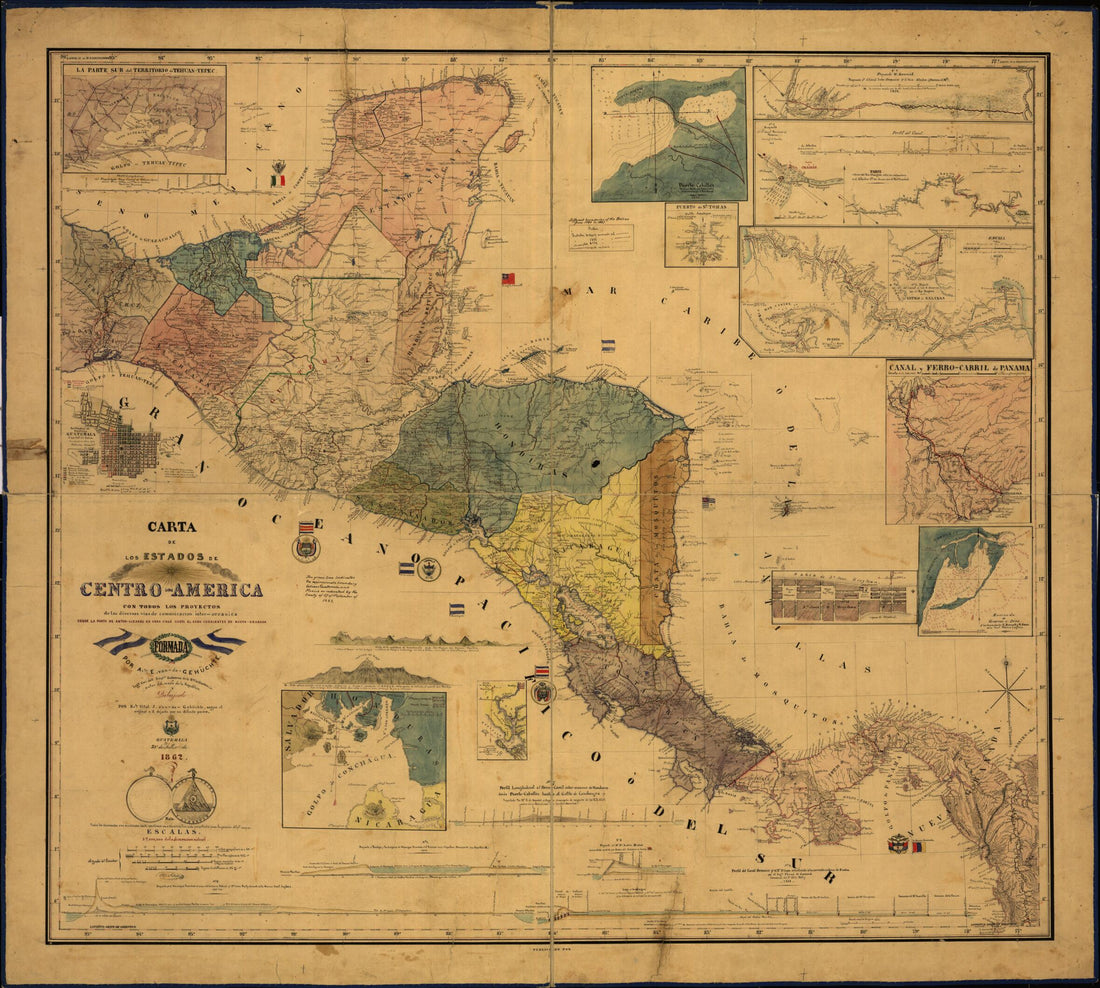 This old map of America from 1862 was created by Erto. Vital J. Gehüchte in 1862