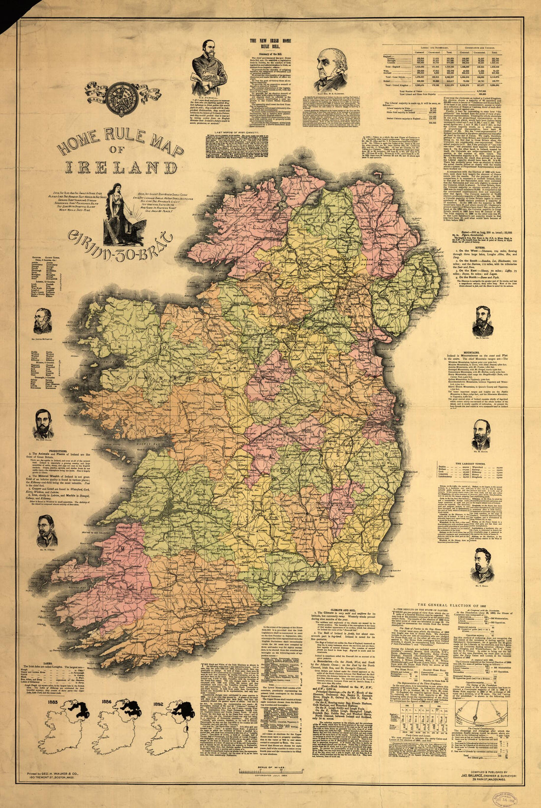 This old map of Home Rule Map of Ireland from 1893 was created by Jas Ballance in 1893