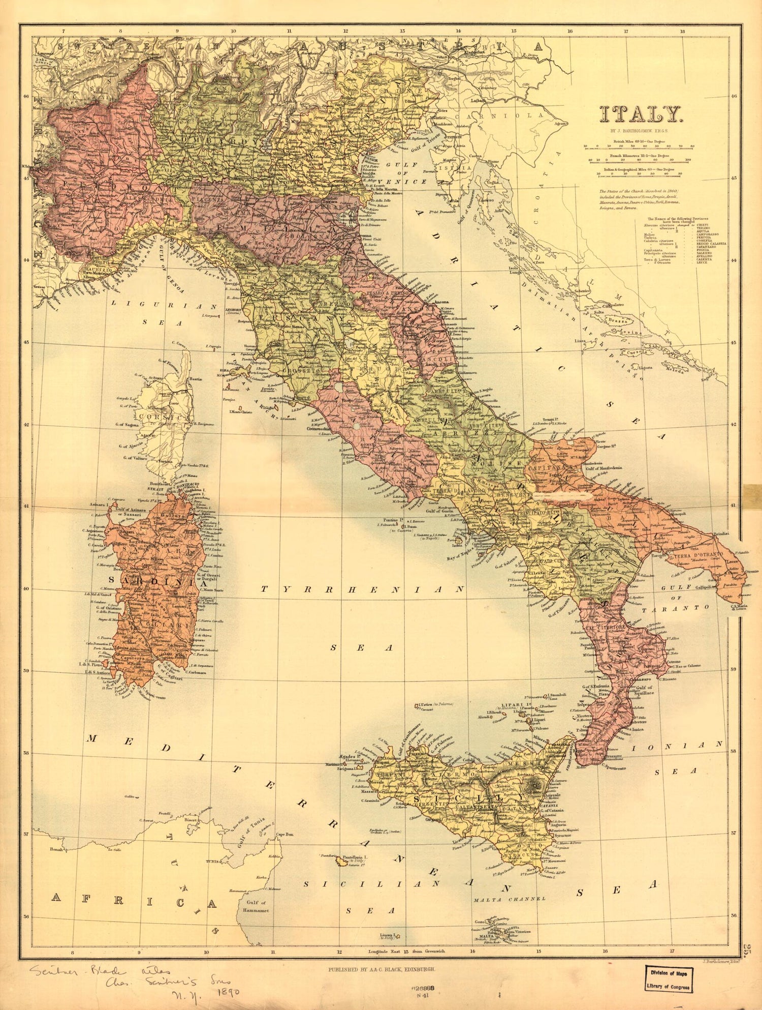 This old map of Italy from 1890 was created by  Charles Scribner&