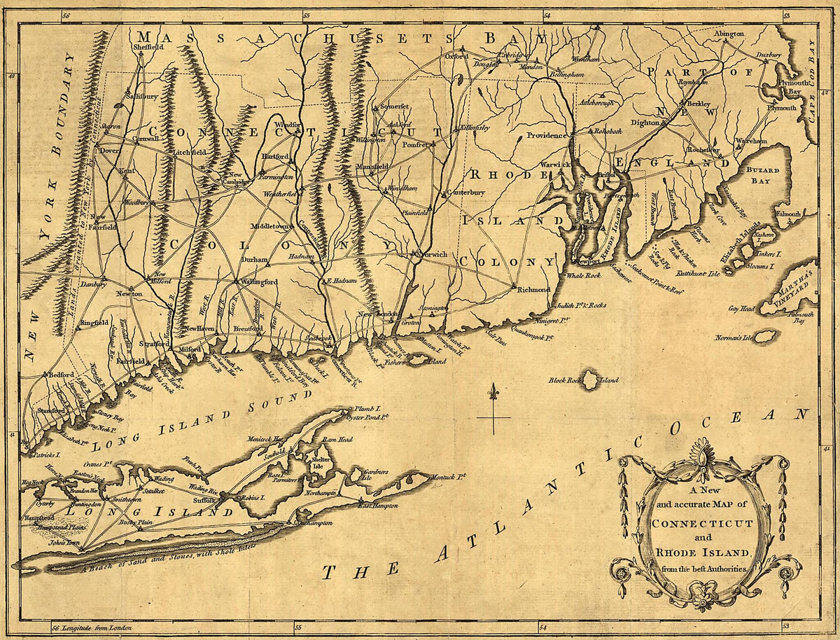 A New and Accurate Map of Connecticut and Rhode Island, from Best Authorities 1780 by Relic Map Company