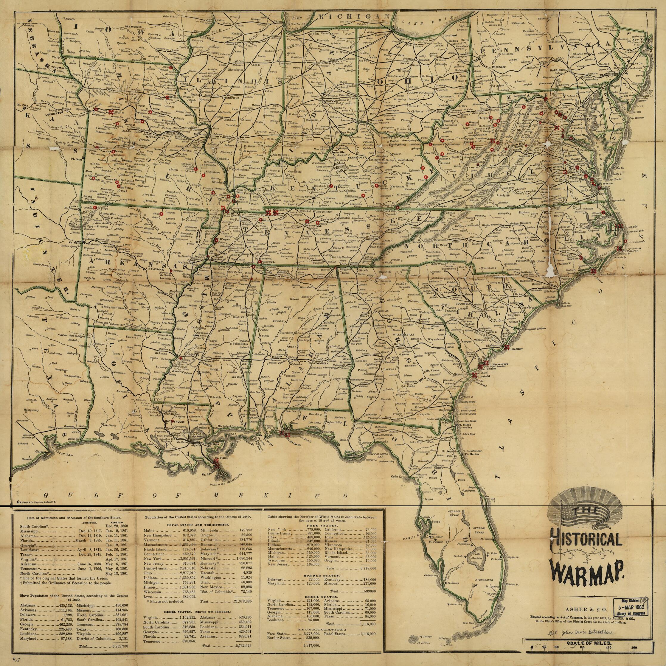 This old map of The Historical War Map from 1862 was created by  Asher &amp; Co, B. B. (Benjamin B.) Russell in 1862