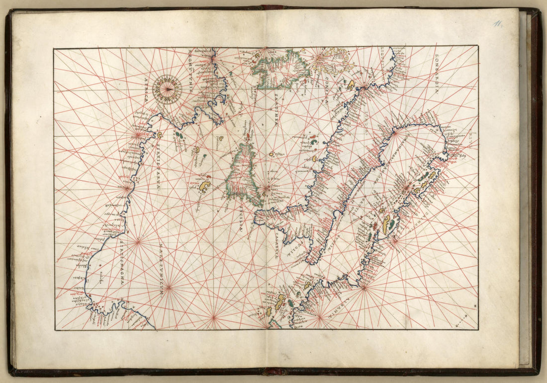 This old map of Central Mediterranean Sea from Portolan Atlas Containing 10 Maps from 1544 was created by Battista Agnese in 1544