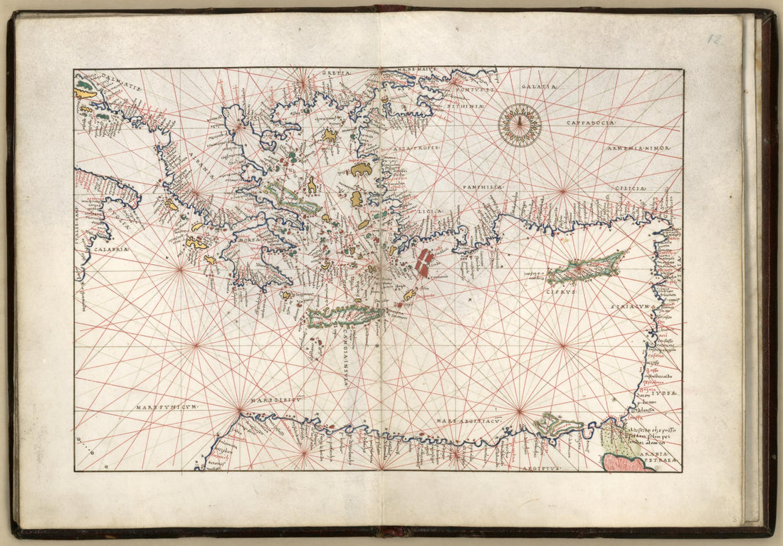 This old map of Eastern Mediterranean Sea from Portolan Atlas Containing 10 Maps from 1544 was created by Battista Agnese in 1544