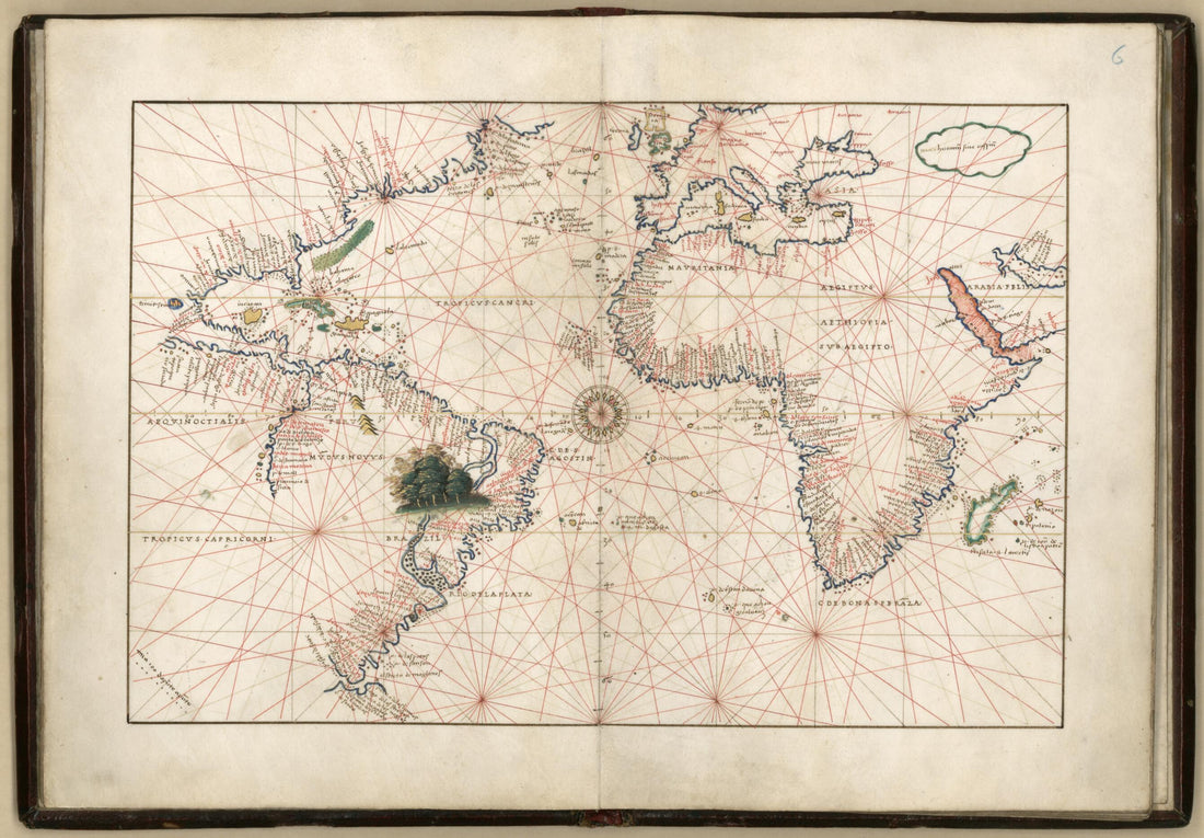 This old map of Atlantic Ocean from Portolan Atlas Containing 10 Maps from 1544 was created by Battista Agnese in 1544