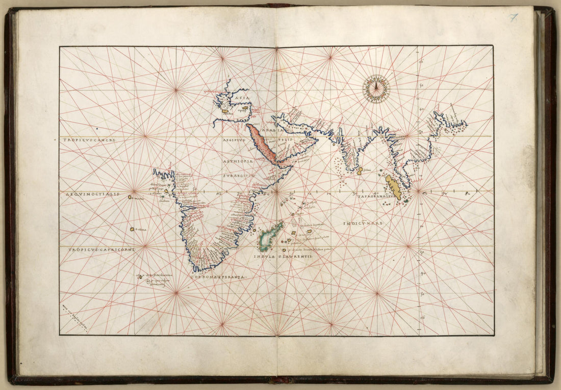 This old map of Indian Ocean from Portolan Atlas Containing 10 Maps from 1544 was created by Battista Agnese in 1544