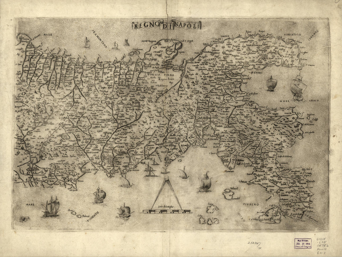 Naples, Italy from Geografia Tavole Moderne Di Geografia. 1575 by Relic Map Company
