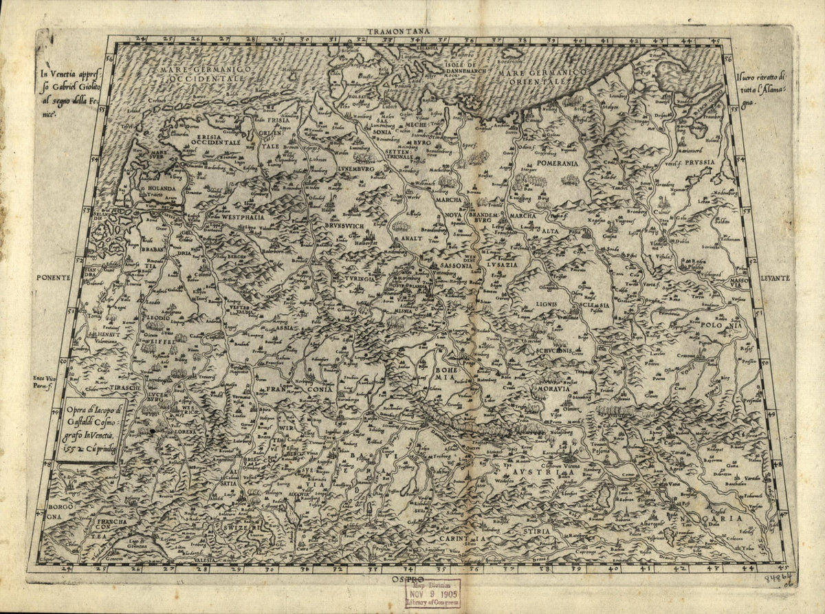 Germany, 1552 from Geografia Tavole Moderne Di Geografia. 1575 by Relic Map Company