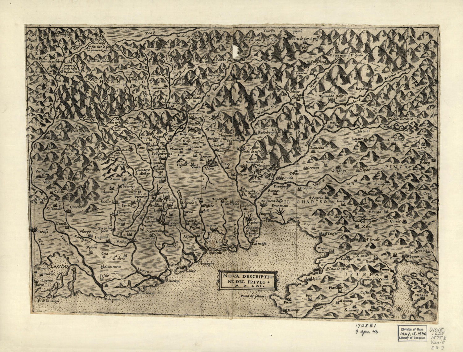 This old map of Friuli, Italy, 1561 from Geografia Tavole Moderne Di Geografia. from 1575 was created by Antoine Lafréry in 1575
