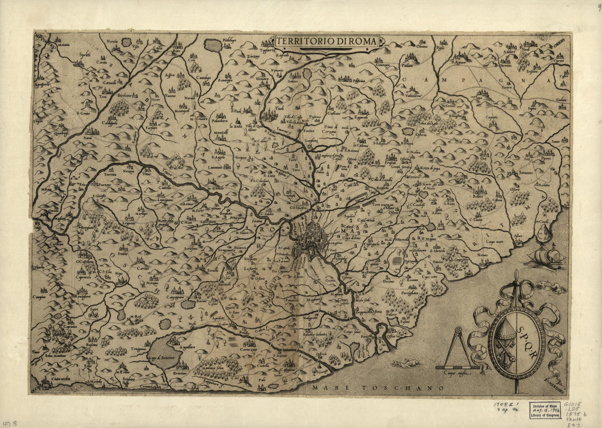 Rome, Italy from Geografia Tavole Moderne Di Geografia. 1575 by Relic Map Company