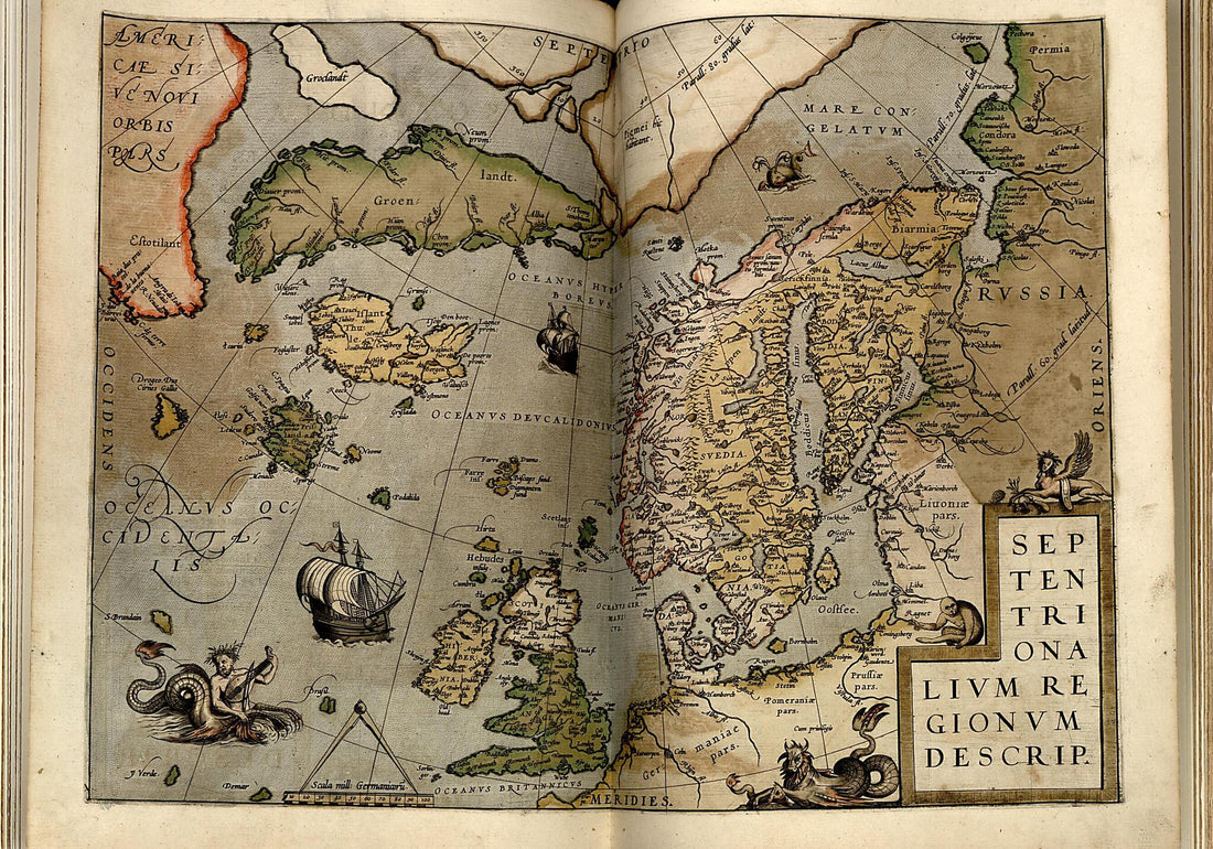 This old map of Scandia Siue Regiones Septentrionales from Theatrum Orbis Terrarum from 1570 was created by Abraham Ortelius in 1570