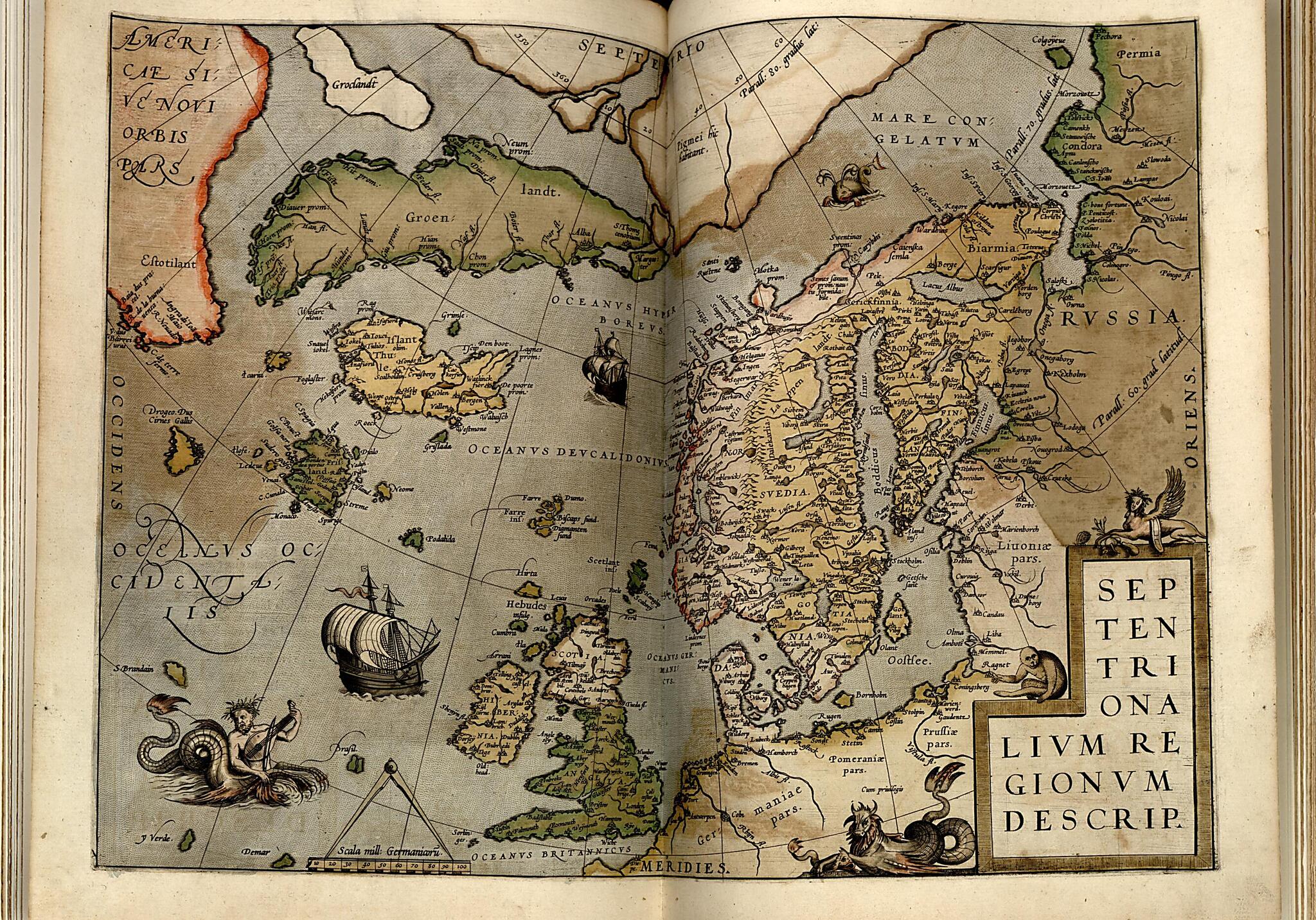 This old map of Scandia Siue Regiones Septentrionales from Theatrum Orbis Terrarum from 1570 was created by Abraham Ortelius in 1570