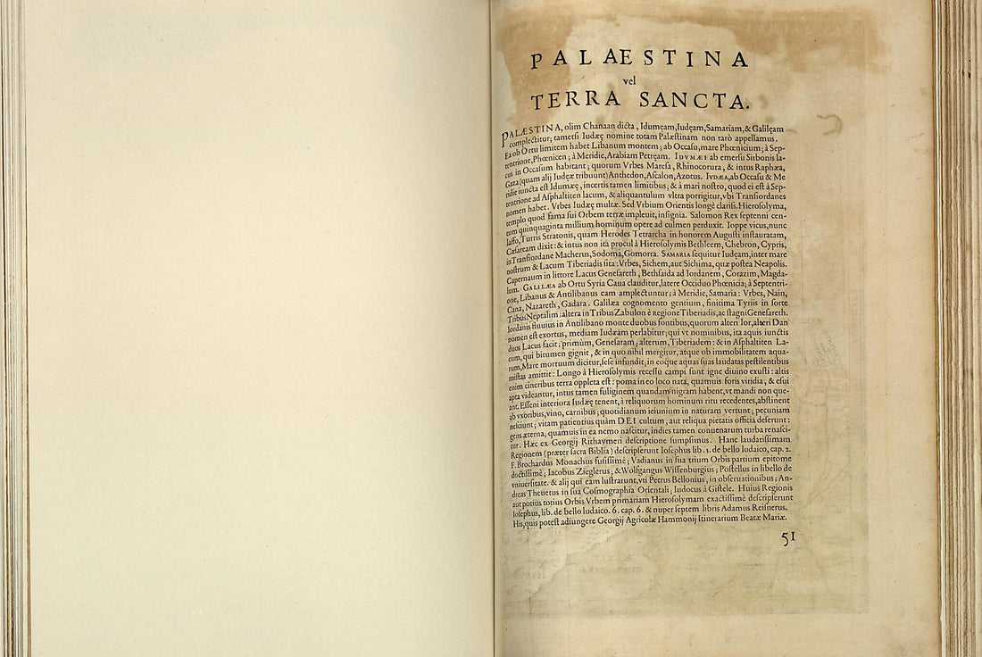 This old map of Palaestina Vel Terra Sancta from Theatrum Orbis Terrarum from 1570 was created by Abraham Ortelius in 1570