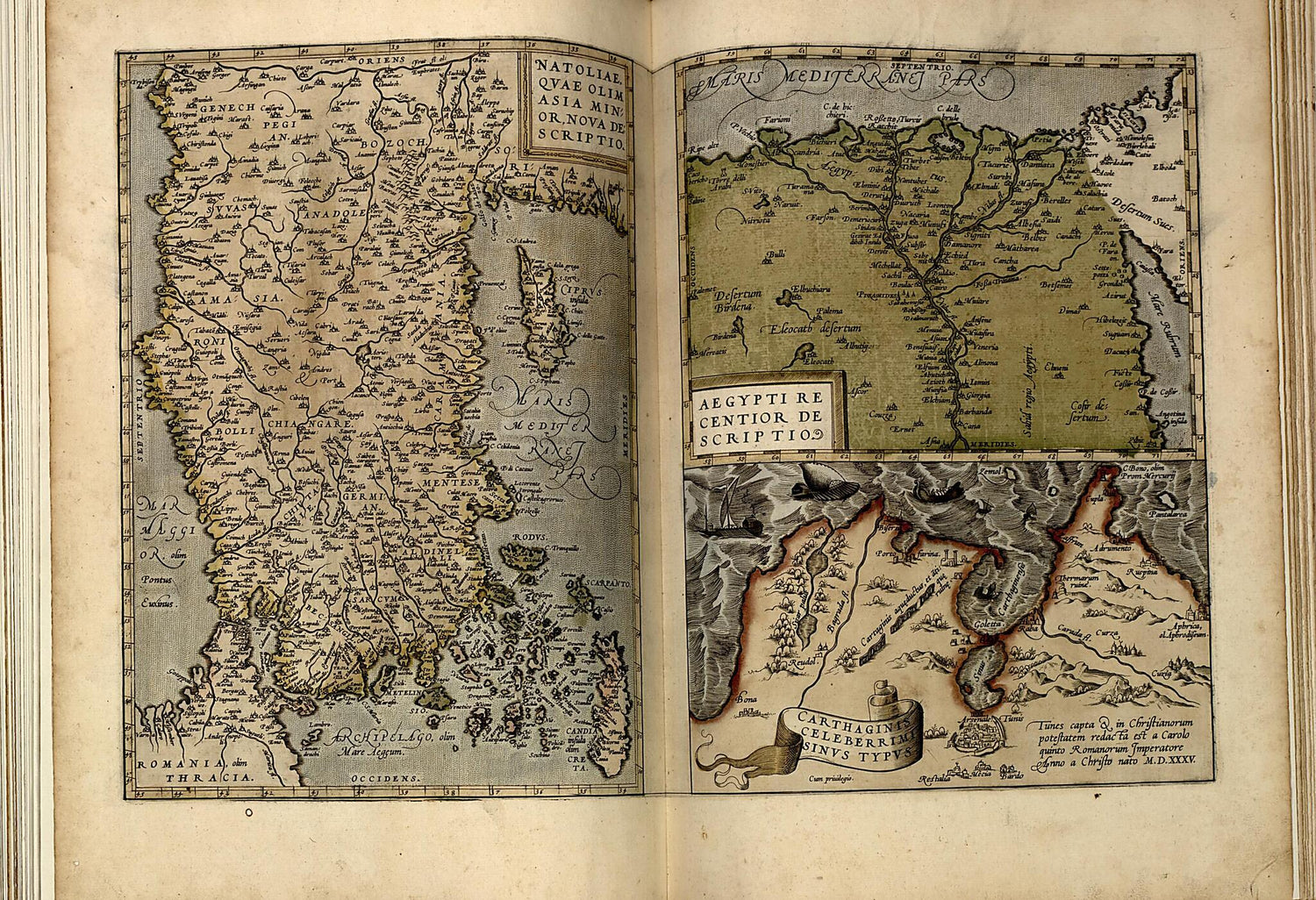 This old map of Natolia Olim Asis Minor. Aegyptvs. Carthaginensis Portvs from Theatrum Orbis Terrarum from 1570 was created by Abraham Ortelius in 1570