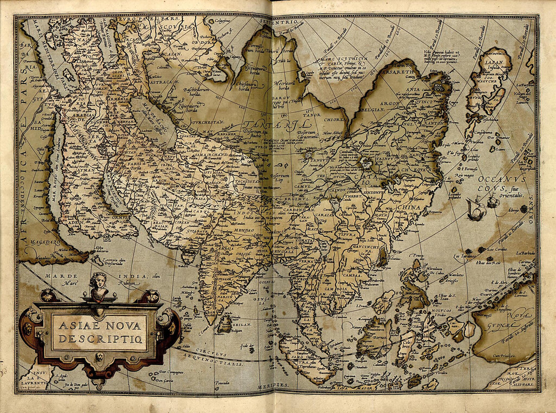 This old map of Asia from Theatrum Orbis Terrarum from 1570 was created by Abraham Ortelius in 1570