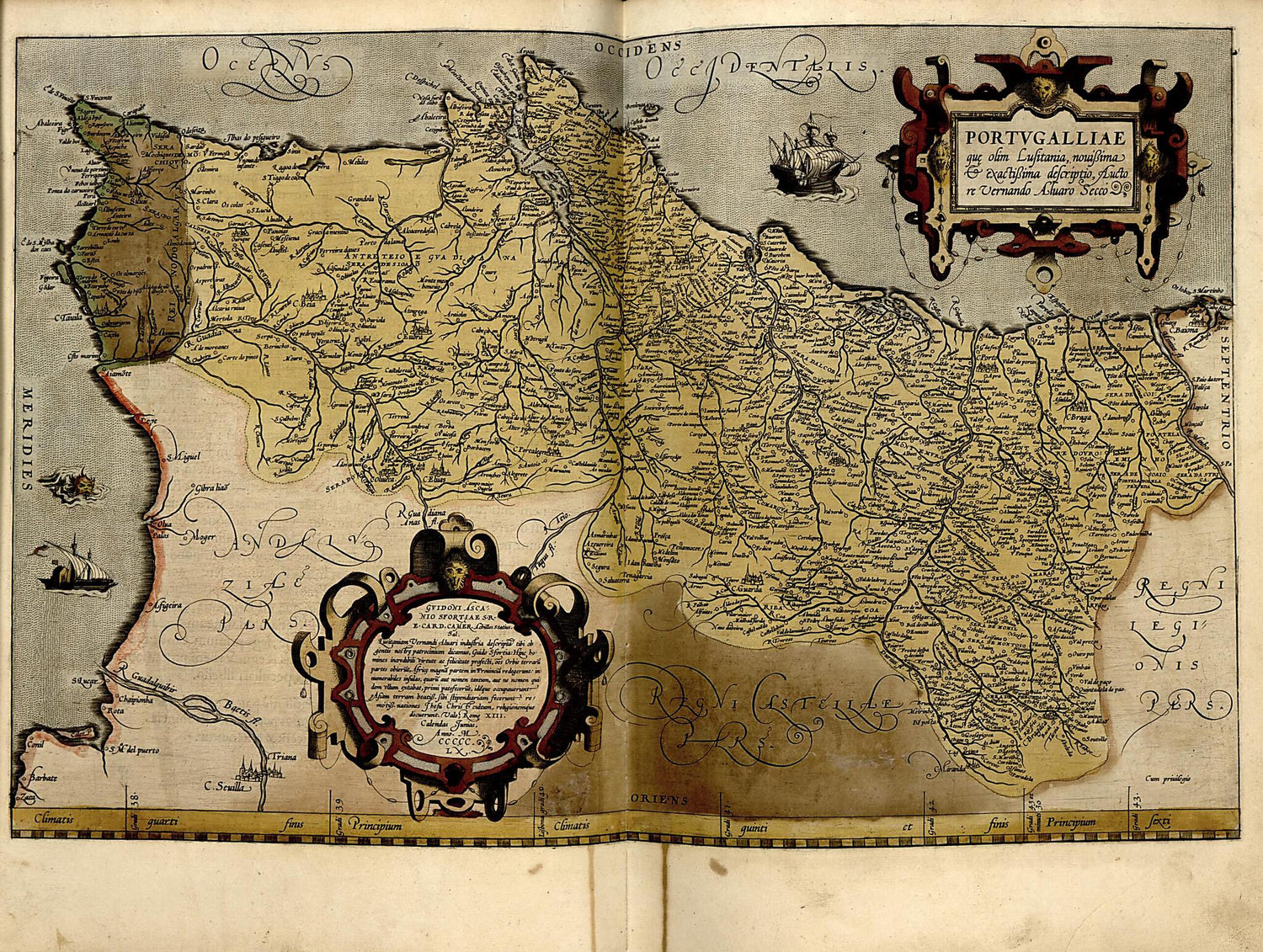 This old map of Portvgallia from Theatrum Orbis Terrarum from 1570 was created by Abraham Ortelius in 1570