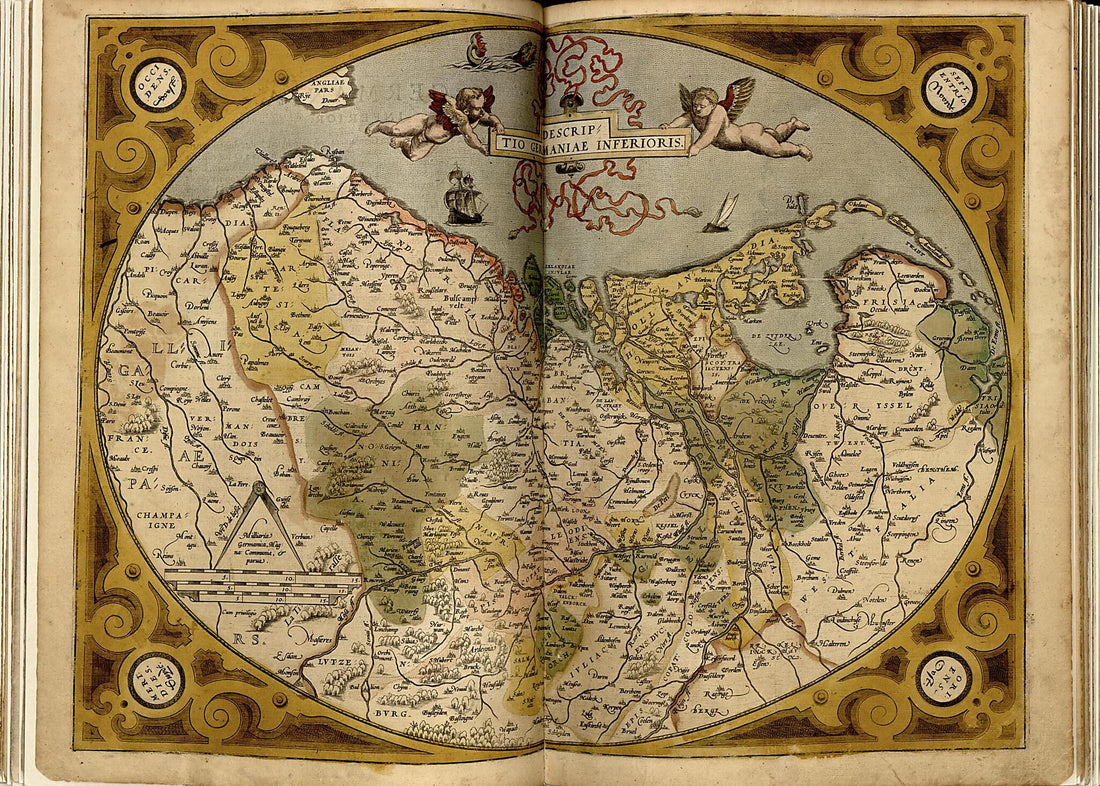 This old map of Germania Inferior from Theatrum Orbis Terrarum from 1570 was created by Abraham Ortelius in 1570