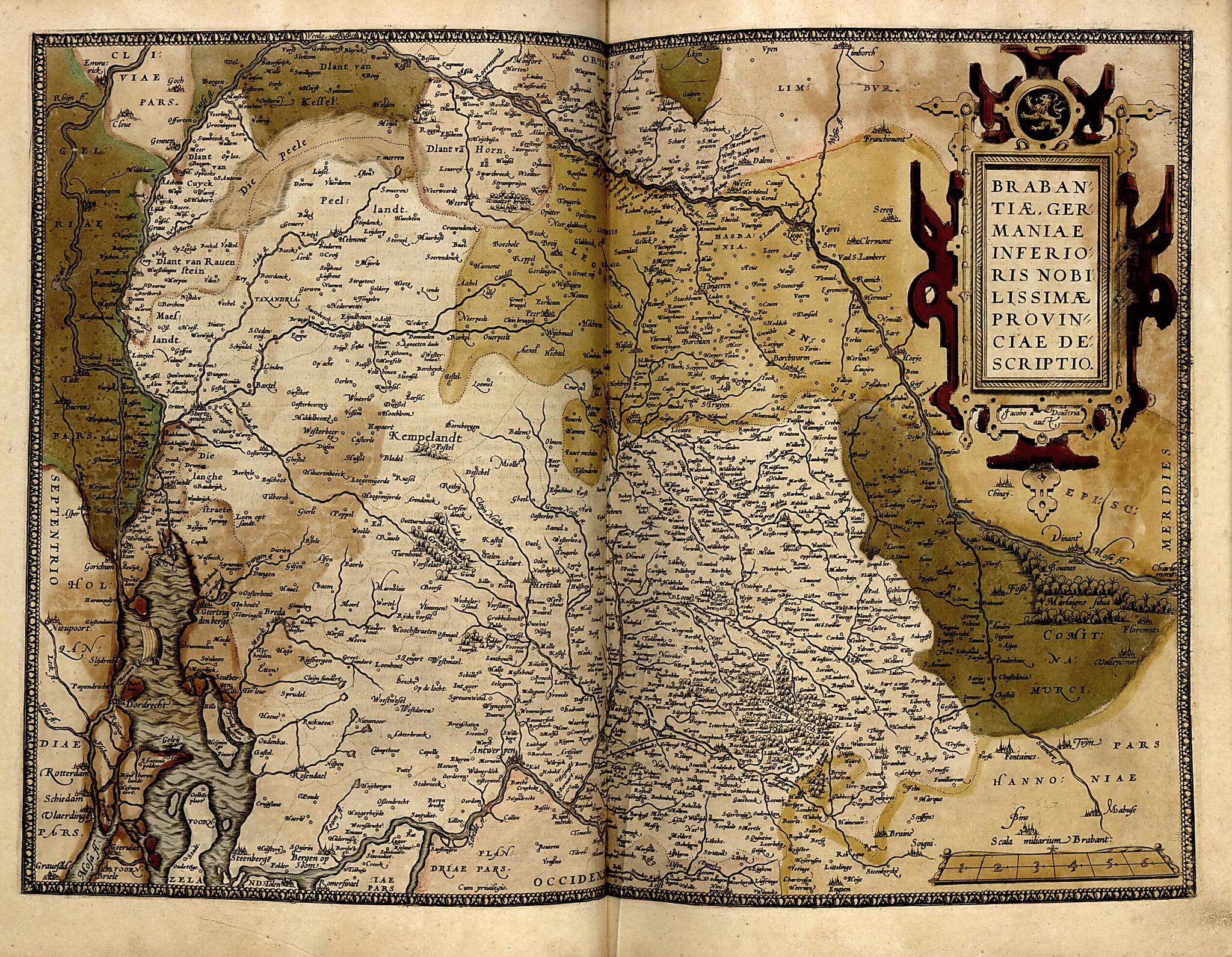 This old map of Brabantia from Theatrum Orbis Terrarum from 1570 was created by Abraham Ortelius in 1570