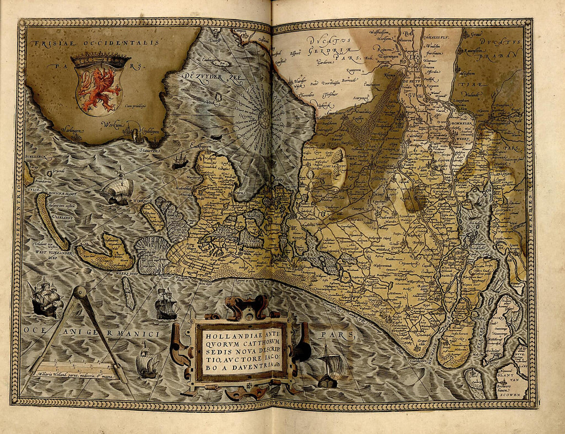 This old map of Hollandia from Theatrum Orbis Terrarum from 1570 was created by Abraham Ortelius in 1570