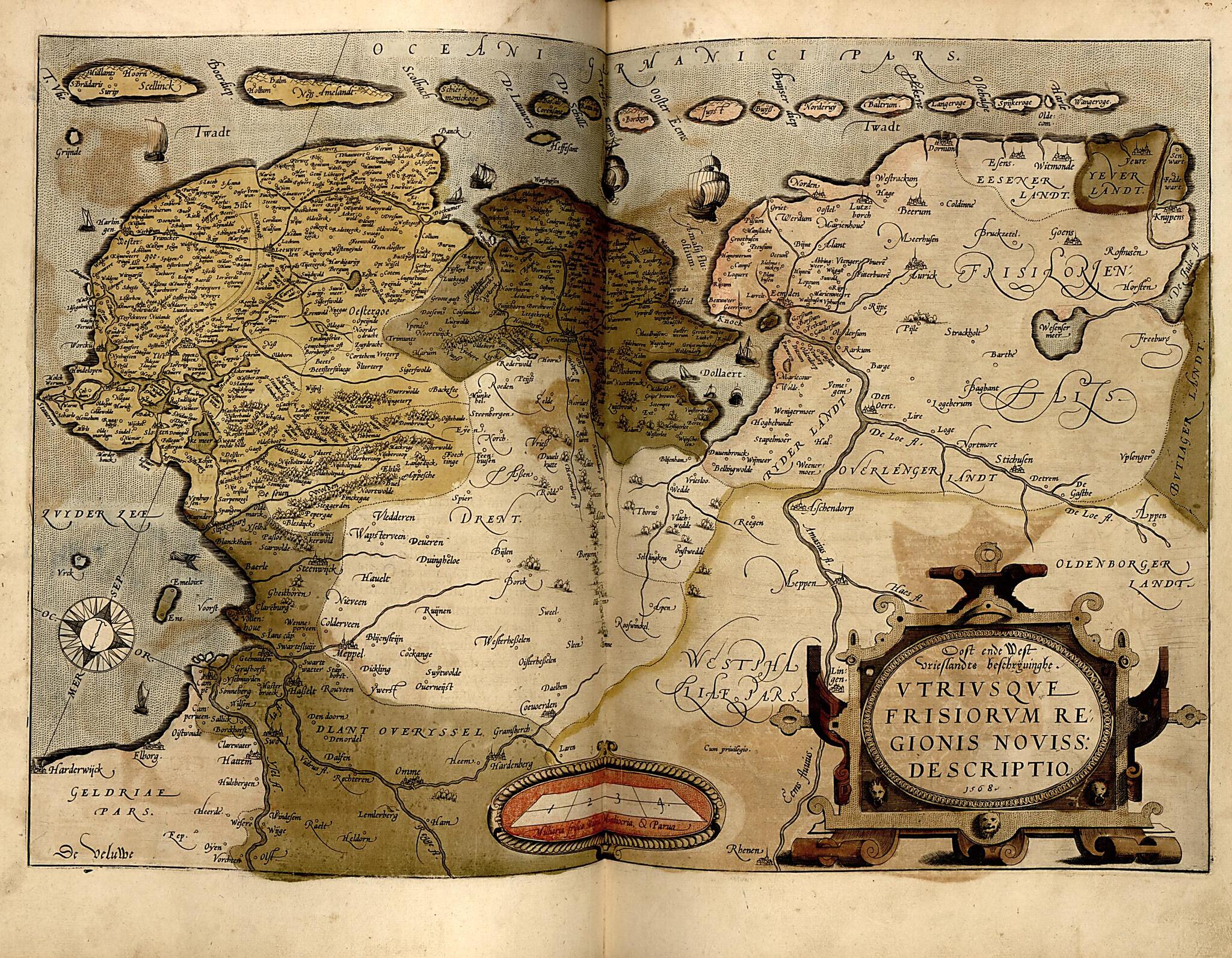 This old map of Frisia from Theatrum Orbis Terrarum from 1570 was created by Abraham Ortelius in 1570