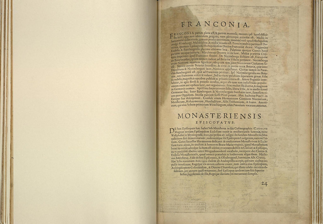 This old map of Franconia. Monasteriensis Episcopatvs from Theatrum Orbis Terrarum from 1570 was created by Abraham Ortelius in 1570