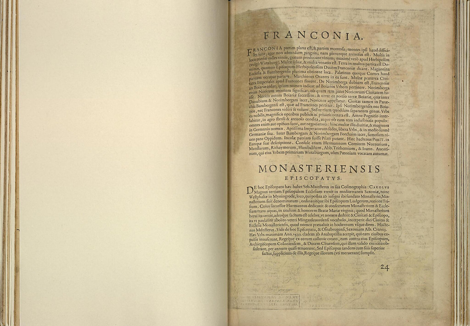 This old map of Franconia. Monasteriensis Episcopatvs from Theatrum Orbis Terrarum from 1570 was created by Abraham Ortelius in 1570