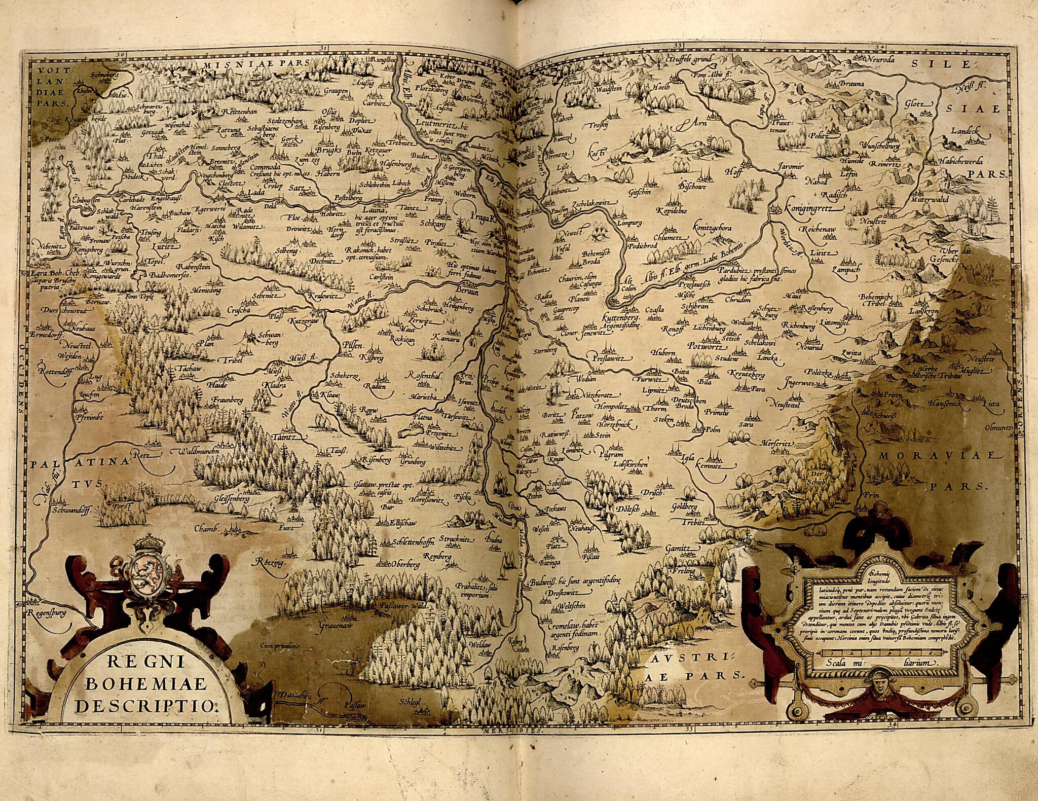 This old map of Bohemia from Theatrum Orbis Terrarum from 1570 was created by Abraham Ortelius in 1570