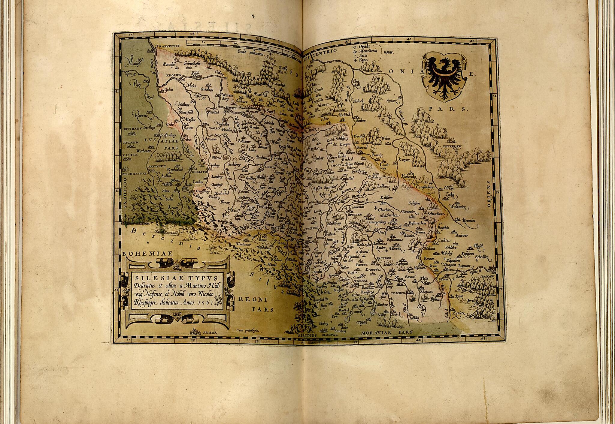 This old map of Silesia from Theatrum Orbis Terrarum from 1570 was created by Abraham Ortelius in 1570