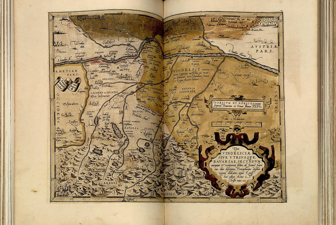 This old map of Bavaria from Theatrum Orbis Terrarum from 1570 was created by Abraham Ortelius in 1570