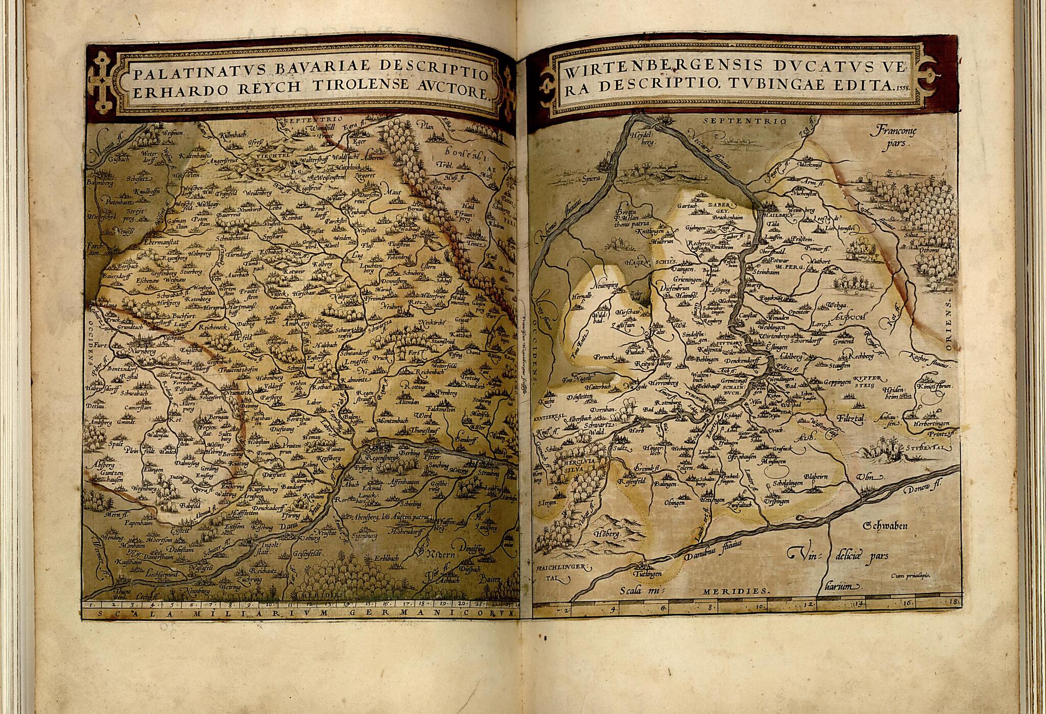 This old map of Nortgoia Vel Bavariae Palatinatvs. Vvirtenvergensis Dvcatvs from Theatrum Orbis Terrarum from 1570 was created by Abraham Ortelius in 1570