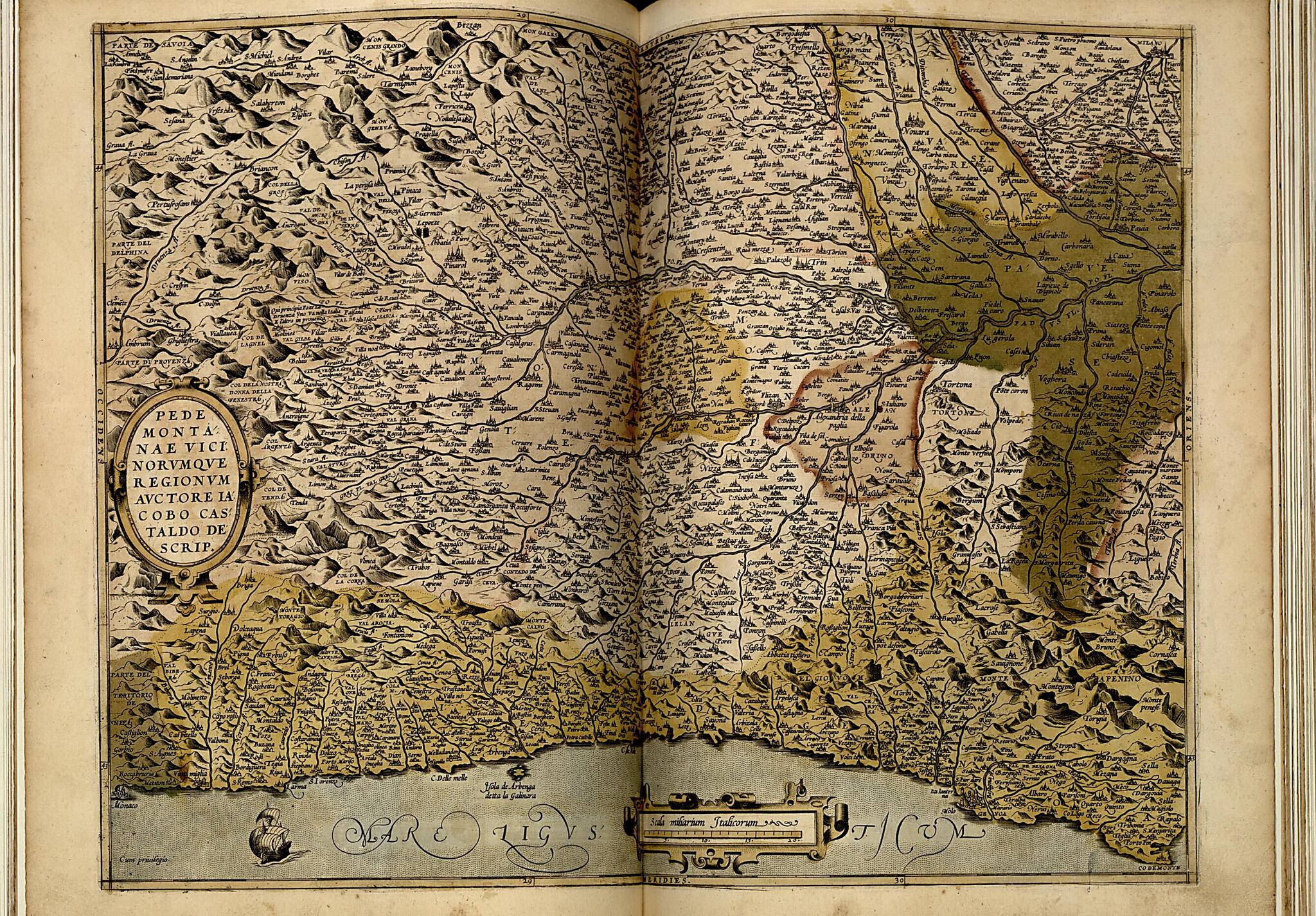 This old map of Pedemontana Regio from Theatrum Orbis Terrarum from 1570 was created by Abraham Ortelius in 1570