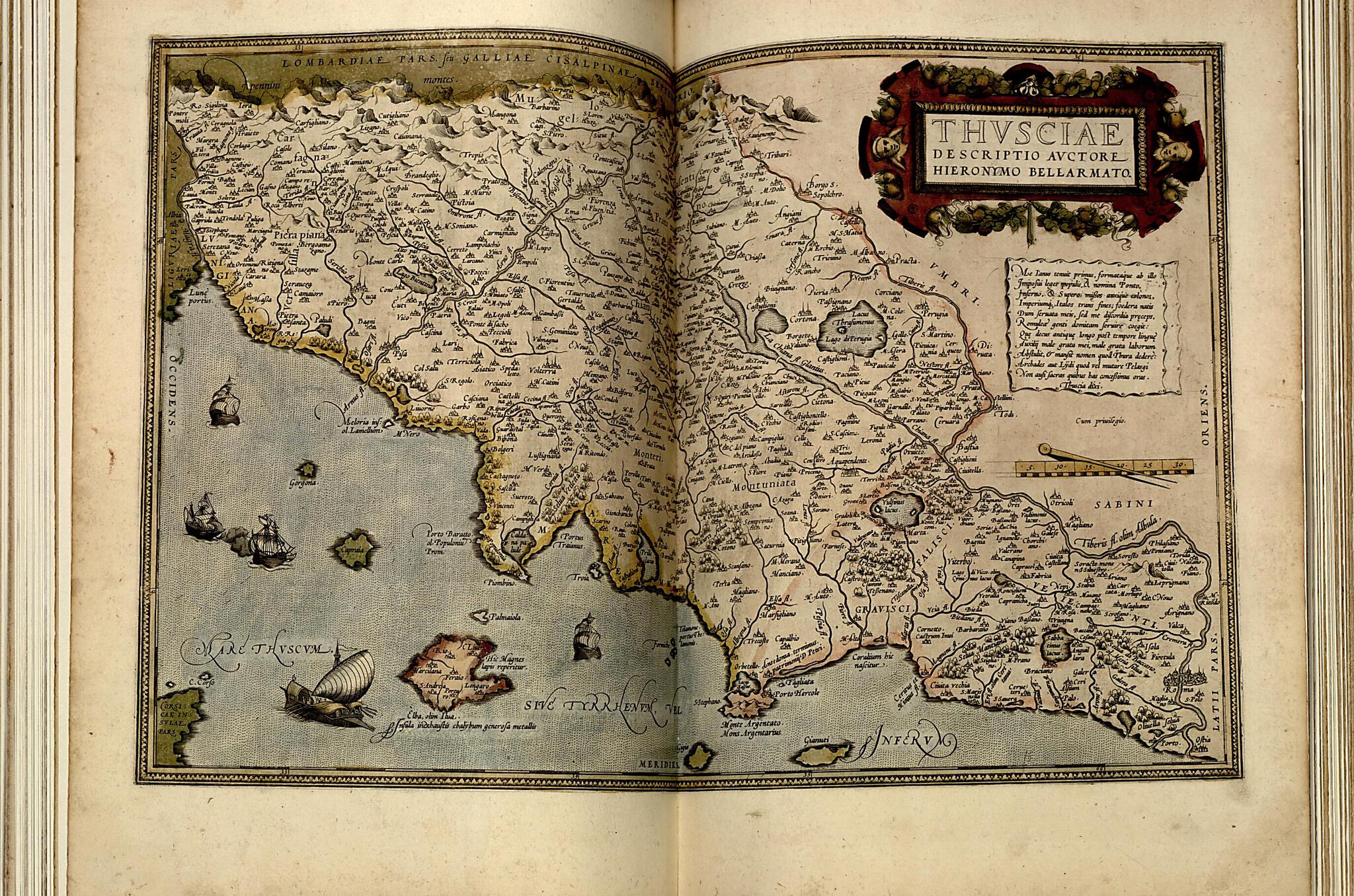 This old map of Tvscia from Theatrum Orbis Terrarum from 1570 was created by Abraham Ortelius in 1570