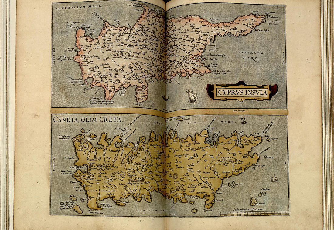 This old map of Cyprvs. Candida, Olim Creta from Theatrum Orbis Terrarum from 1570 was created by Abraham Ortelius in 1570