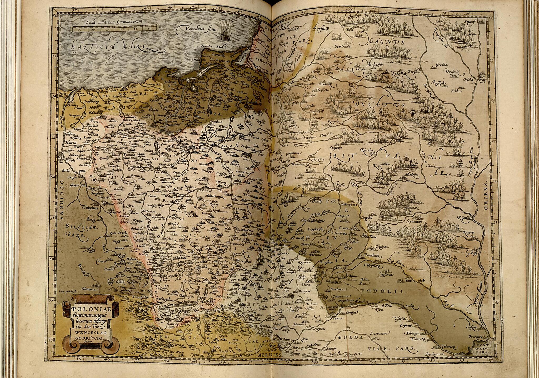 This old map of Poloniae Regnvm from Theatrum Orbis Terrarum from 1570 was created by Abraham Ortelius in 1570