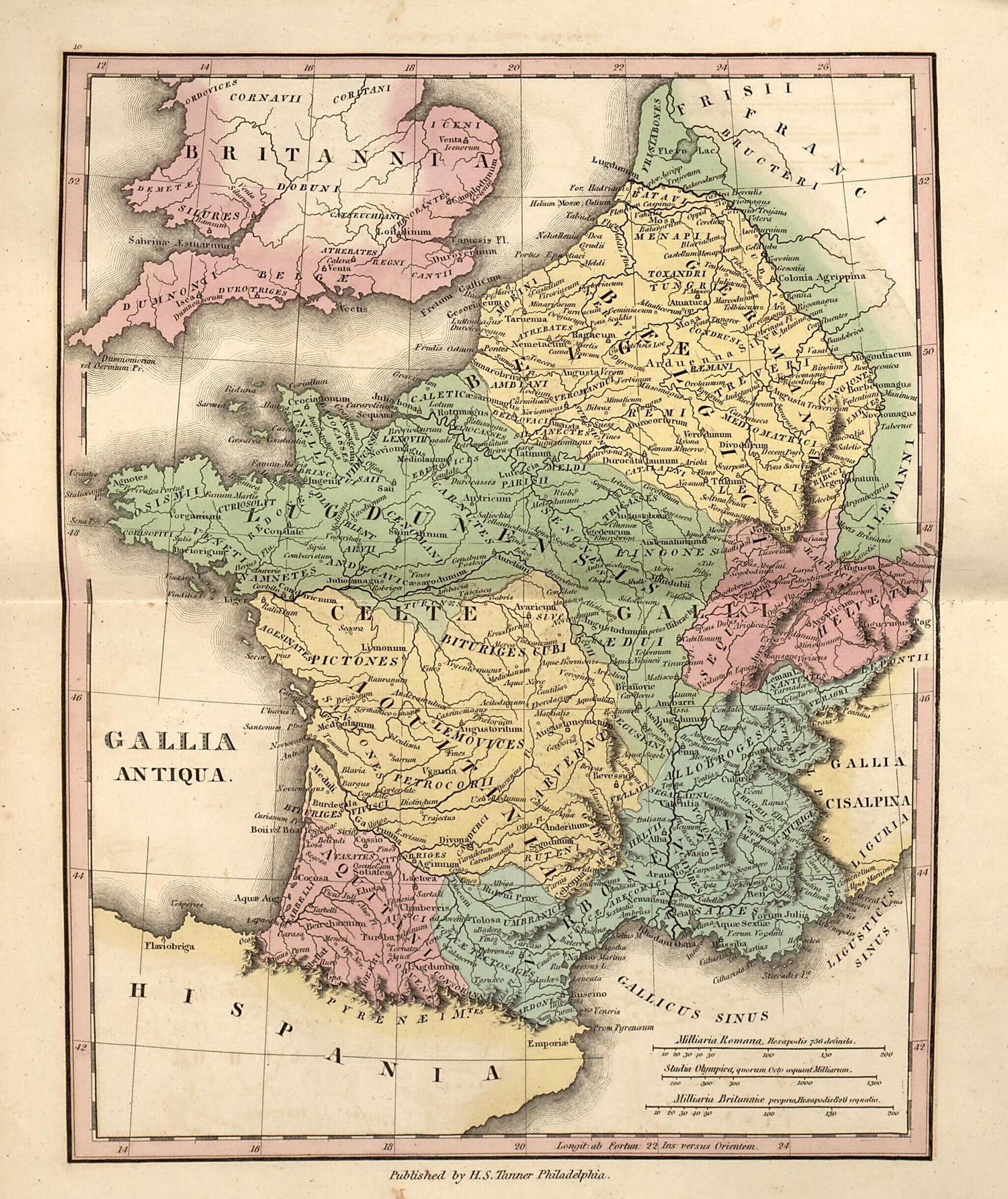 This old map of Gallia Antiqua from Ancient Geography from 1826 was created by Henry Schenck Tanner in 1826