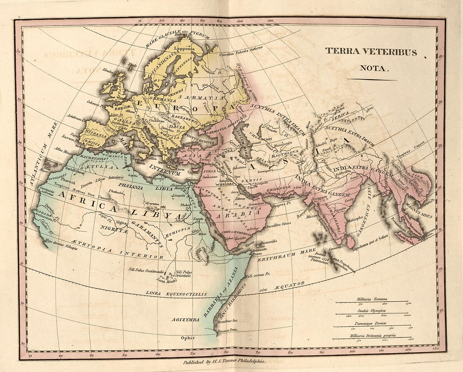 This old map of Terra Veteribus Nota. from Ancient Geography from 1826 was created by Henry Schenck Tanner in 1826