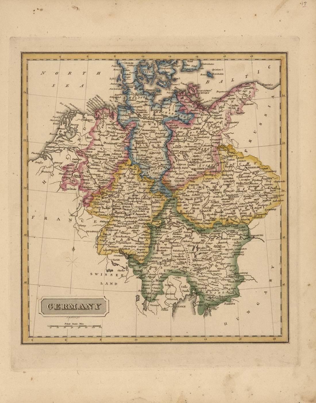 This old map of Germany from a New and Elegant General Atlas, Containing Maps of Each of the United States  from 1817 was created by Henry Schenck Tanner in 1817