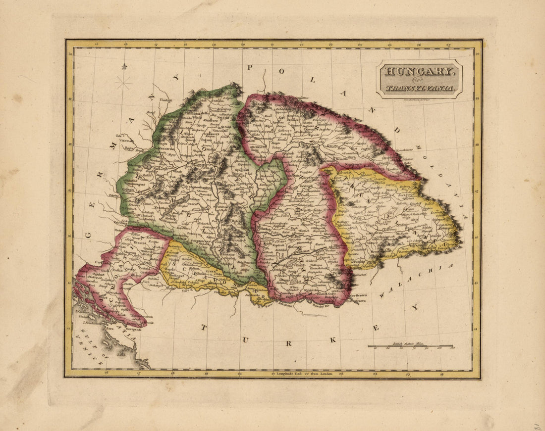 This old map of Hungary from a New and Elegant General Atlas, Containing Maps of Each of the United States  from 1817 was created by Henry Schenck Tanner in 1817